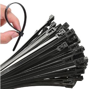300Pcs 12 Inch+18 Inch+ 24 Inch Reusable Heavy Duty Industrial Zip Toes,Releasable Black Cable Ties, Strong Adjustable Tie wrap,Reusable Zip Toes Tie Straps