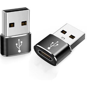 USB to USB C Adapter 2 Pack, Type-C Female to A Male Car Charger Converter for New iPhone 16 Pro Max Plus 15 14 13,Apple Watch 10 9 8,Airpods,iPad Air 5 Mini 6 7,Samsung S24 Ultra (Black-Rope)