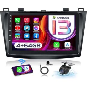 8 Core 4+64G Android 13 Radio for Mazda 3 2010-2013: 9'' Touch Screen Car Stereo with Carplay Android Auto GPS WiFi Bluetooth AM/FM/RDS/HiFi SWC (Fit for Bose System)