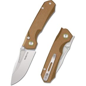 Pocket Knife Rockable Design Button Lock Rhino 0315, EDC Pocket Knife for Men, 14C28N Blade Folding Knife, Durable Micarta Handle with Pocket Clip, Sharp Hunting Camping Knives