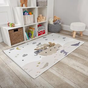 Baby Toddler Boy Girl Woodland Animals Friends Playroom Area Rug, Bear Fox Deer Owl Mushroom Non Slip Nursery Play Mat Carpet, Unisex Kids Bedroom Living Room Classroom Decor