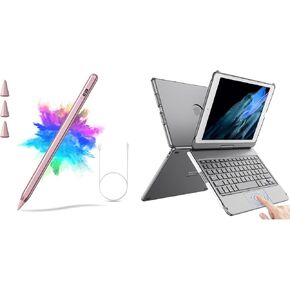 TQQ Touchpad Keyboard Case for iPad 9th/8th/7th Generation 10.2 inch (Gray) Bundle with Stylus Pen for iPad Compatible with 2018-2023 Release (Rose)