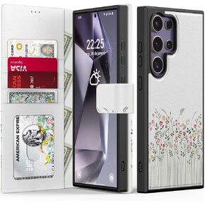 FUNMIKO for Samsung Galaxy S24 Ultra Case Wallet,Detachable Flip Folio Leather Cover,RFID Blocking 4 Card Slots Holder,Kickstand Function,Protective Phone Shell for Women,Skull and Flower