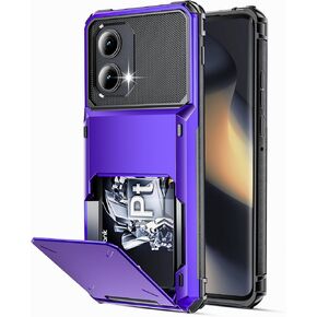 COOYA for Motorola Edge 2024 Case Wallet 5 Credit Card Holder Slot Flip Cover Anti-Slip Wallet Case Back Pocket Dual Layer Protective Hard Shell TPU Rubber Bumper for Moto Edge 2024 5G 6.6-inch Blue