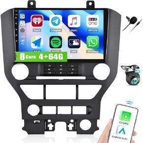 [4+64G]8-Core Android 13 Car Stereo for Ford Mustang 2015-2020 with Wireless Carplay&Android Auto,9 Inch Car Radio with Mirror Link Bluetooth FM/RDS WiFi GPS Navigation SWC Dual USB+AHD Backup Camera