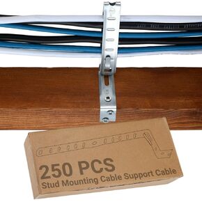 Landhoow 250 Pcs Stud Mounting Cable Support Metal Stud Support CS-CJ6 Pre Galvanized Steel Bolt Mount Cable with Locking Tab, Fasteners with Locking Tab Silver Box Fasteners