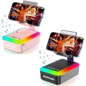 Cell Phone Stand with Bluetooth Speaker and Rhythm-Synced Light, Black and Pink Set