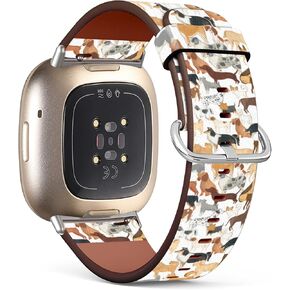 Compatible with Fitbit Versa 4 / Versa 3 / Sense 2 / Sense Patterned Leather Replacement Band, Dogs Illustration Animals Watercolor