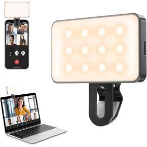 Clip On Phone Selfie Light for iPhone, Rechargeable Portable Laptop Light for Video Confercencing Makeup Tiktok Vlog