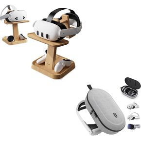 Syntech VR Stand Wood متوافق مع Meta Quest 3S + العلبة الصلبة المتوسطة