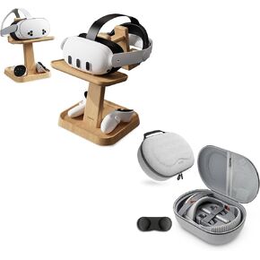 Syntech VR Stand Wood Compatible with Meta Quest 3s + Hard Carrying Case