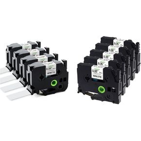 Replacement for Brother Ptouch 24mm Label Tape TZe-251 and 6mm Label Tape TZe-211, Black on White (Total 8-Pack)