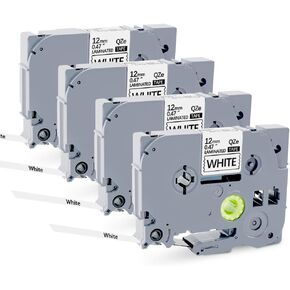 4Pack TZe-231 Tape Label Maker Compatible with Brother P-Touch TZe-231 Tape, TZE231 ½" 0.47"x 26.2 ft Laminated Black on White, for use with PT-D210, PT-H110, PT-D220, PT-D410, PT-D600