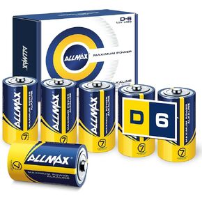 Allmax D Maximum Power Alkaline Batteries (6 Count) – Ultra Long-Lasting, Leakproof Design, 7-Year Shelf Life, Maximum Performance (1.5V)