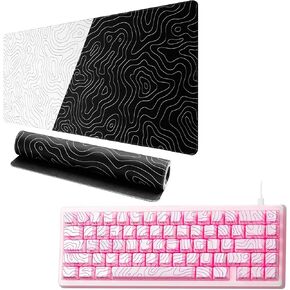 HITIME XVX M67 Topographic Wired Gaming Keyboard and Black and White Topographic Map Mouse Pad