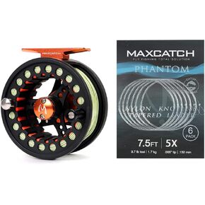 بكرة صيد الأسماك MaxCatch Eco مع خط محمّل مسبقًا 5/6WT & Fly Fishing Line-Tapered Line- مع حلقة مسبقة مسبقًا 7.5 قدمًا (6pcs)