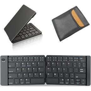 Foldable Bluetooth Keyboard - Portable Keyboard with Storage Bag, Rechargeable Full Size Ultra Slim Keyboard Compatible iOS Android Windows Smartphone Tablet and Laptop (Elegant Blue-Pink)