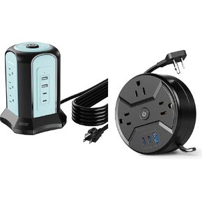 Power Strip Tower Surge Protector, SUPERDANNY Desktop Charging Station, 10 Ft Extension Cord, Portable 3-AC & 3-USB 35W Fast Charging Station
