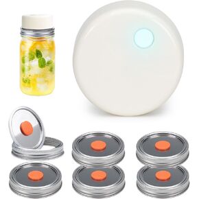 Sealvax® Electric Mason Jar Vacuum Sealer Kit-Mason Jar Vacuum Sealer مع غطاء عريض من الفولاذ المقاوم للصدأ القابل لإعادة الاستخدام وصمام مقاوم للتسرب على براءة اختراع ، متوافق مع الجرار الزجاجية للكرة والكير.