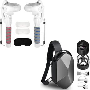 Travel Case and Long Arm Handle Grips Comatible with Meta Quest 2