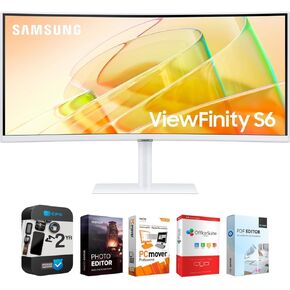 SAMSUNG 34" ViewFinity S65TC Ultra-WQHD 100Hz AMD FreeSync HDR10 Curved Monitor Bundle with Tech Smart USA Elite Suite 18 Standard Editing Software Bundle + 2 Year CPS Enhanced Protection Pack