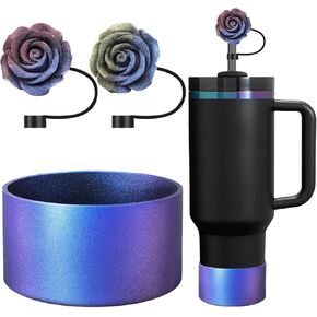 Gradient Silicone Boot and 2 PCS 10MM Glitter Straw Cover, Anti-Slip Boot Sleeves Bottom Protector Compatible with Stanley Cup 20 30 40 Oz Water Bottle 12-24 Oz Tumbler Accessories
