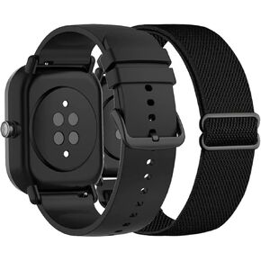 2 Pack Watch Bands Compatible with Amazfit Active 2/GTR Mini/GTS 4 Mini/GTS 4/GTS 3/GTS 2 Mini/GTS 2e/GTS 2/GTS,Silicone & Stretchy Nylon Elastic Strap for Amazfit Bip 3 Pro/Bip U Pro