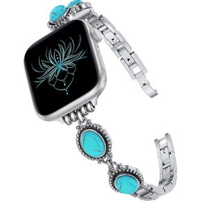 سوار Moolia Turquoise Stone متوافق مع Apple Watch Band 42/41/41/38/46/45/44/49 ملم ، استبدال الأحجار الكريمة المصنوعة يدويًا من أجل IWATCH ULTRA SEN