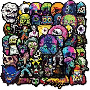 50 Pieces Gothic Horror Stickers for Laptop Water Bottle, Cool Skull Monster Stickers for Scrapbook Luggage Guitar Skateboard Bicycle Car, Thriller Vinyl Stickers Decals for Adults Teens