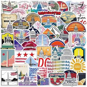 Yoksas Washington Travel Stickers - 50Pcs Vinyl Waterproof Washington DC Souvenirs Stickers for Scrapbook,Laptops,Water Bottles,Suitcase,Bumper
