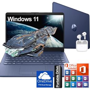 HP Ultralight المحمول 14 بوصة مع معالج Intel 4-Core ، Microsoft 365 وسماعات الأذن اللاسلكية ، ذاكرة الوصول العشوائي 16 جيجا بايت ، محرك أقراص خارجي 128 جيجابايت وتخزين سحابة EMMC & 1TB 128GB ، شاشة HD ، Silver ، Windows 11