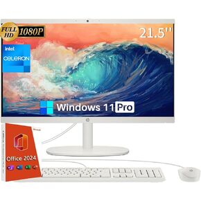 HP All-in-One Desktop Computer, 21.5" FHD Display, Intel Celeron J4025 Processor, Office 2024 Lifetime License, 16 GB RAM, 1 TB SSD, Windows 11 Pro, Wired Keyboard & Mouse, Webcam, HDMI