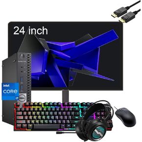 Dell Optiplex 7040 Mini Desktop PC, 24 inch Monitor & RGB Headset, Core i7-6700, 32GB DDR4, 512GB SSD, Keyboard, Mouse, USB WiFi & USB BT, Windows 10 Pro (Renewed)
