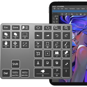 Wireless Shortcut Keyboard for Clip Studio Paint, Rechargeable Drawing Keyboard with 35 Shortcut Keys, One Handed Bluetooth Keypad Compatible with Windows, MacOS, iOS & Android