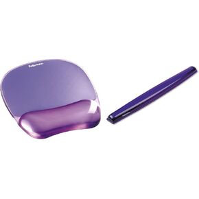 Fellowes Gel Crystal Transparent Mousepad and Wrist Rest - Purple, 9.05" x 7.95" & Gel Crystals Wrist Rest, Purple (91437)