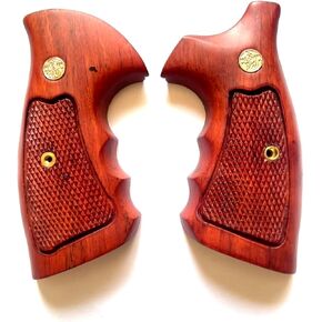 BMPL Hardwood K/L Frame Round Butt Open Back Handgun Grips Revolver Finger Groove Checkered MP Handmade Handcraft Checkered #KR0897