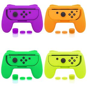 FASTSNAIL 4 Pack Grips Kit Compatible with Nintendo Switch for Joy Con, Wear-Resistant Grip Controller for Joy con & OLED Model with 12 Thumb Grip