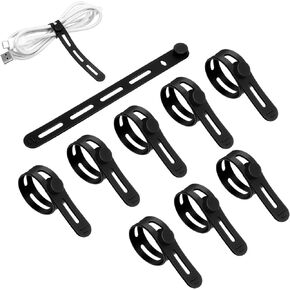 10PCS Reusable Cord Ties for Electronics, Silicone Cable Ties for Cords, Data Cable Organizer, Elastic Cord Wrap for Bundling Fastening Earphone Phone Charger Home Office(Black)