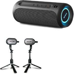 SOWO Wireless Dual Bluetooth Speakers Set, Adjustable Stands 2Pcs, High-Fidelity Stereo Sound, Smart Pairing Sync, Surround Sound with Portable Lightweight Case for Home, Travel, Party, Birthday