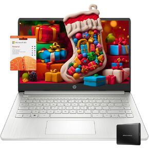 HP 14 Laptop with 12-Month Microsoft 365, 16GB RAM | Intel 4-Core Processor, 1TB Cloud and 192GB Storage(64GB onboard and 128GB Flash), Long Battery Life, Windows 11, Bluetooth Earphones