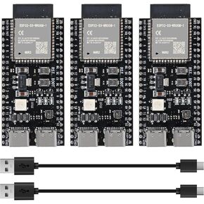 3PCS Dual Type-C ESP32 ESP32-S3 Development Board WiFi+Bluetooth Internet of Things Core Board ESP32-S3-DevKit C N8R2 Development Board ESP32-S3-WROOM Module with 2pc 50CM Type-C Cable