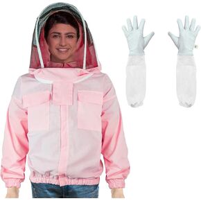 Luwint Women Beekeeping Jacket with Gloves, Ventilated Beekeeper Jacket Thin and Lightweight Pink Bee Suit with Detachable Self-Supporting Veil, Small-Medium Size (5'-5'4'' Height)