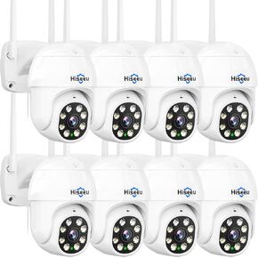 Hiseeu 8 Pack 2K 3MP PTZ Security Camera Outdoor ، و WiFi Camera ، و Tuto Tracking & Light Alldly Lights & Color Vision ، وصوت ثنائي الاتجاه ، وكابل مكون من ذلك ، ونظام كاميرا لاسلكي متوافق