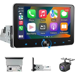 1 Din Car Stereo with Apple Wireless CarPlay and Android Auto, 7 inch Radio Screen for Car,2G+64G Single Din Android Auto Touchscreen Radio for Car,Bluetooth/WiFi, Rearview Camera,AM/FM,USB/SWC/AUX