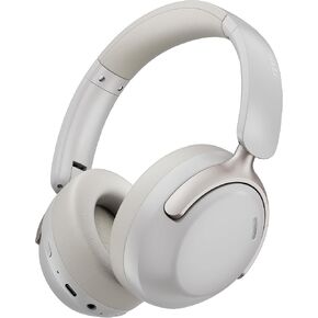 LORELEI QC30 Hybrid Active Noise Cancenlling Headphones,Wireless Over Ear Bluetooth Headsets with Microphone, 60H Playtime Foldable Lightweight, Deep Bass, Memory Earmuffs (Sliver White)