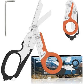 Lemasa6 in 1 Multifunctional Combination Tool, Folding Retractable Emergency Shears, Outdoor Camping Tools, Seat Belt Cutter, Oxygen Cylinder Wrench, Complimentary Adjustable Wrench (Double Purple)
