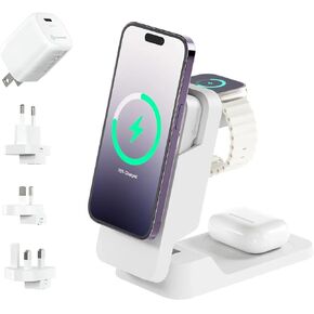 Matrix Ultimate 3-in-1 Wireless Charger with 5,000mAh MagSafe Power Bank - Global Edition | Wireless Power Bank | 5000 mAh Power Bank