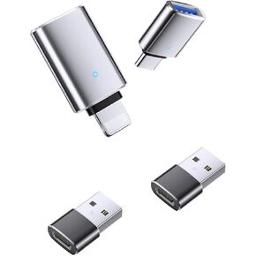 4 حزمة USB إلى محول USB C ، لـ iPhone 16 15 14 13 Plus Pro Max ، Apple Watch ، AirPods (Gray & Black)