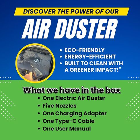 Cordless Air Duster C4915-68W 390 Brush Motor ، 51000 دورة في الدقيقة ، بطارية LI-ION 6000 مللي أمبير ، إعادة شحن سريع لمدة 3-4 ساعات ، مثالية للكمبيوتر الشخصي ولوحة المفاتيح وتنظيف الإلكترونيات in Saudi Arabia
