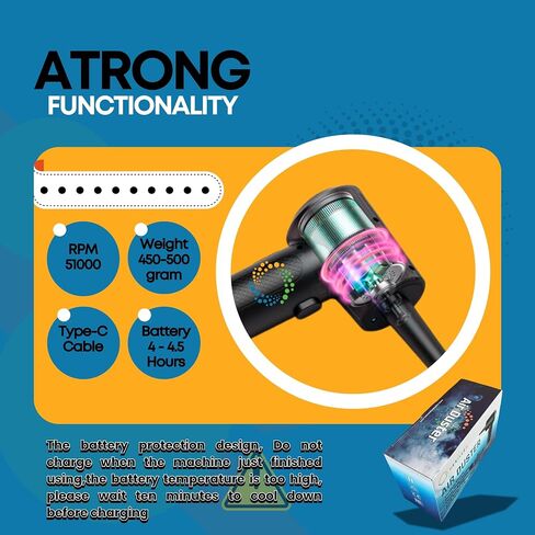 Cordless Air Duster C4915-68W 390 Brush Motor ، 51000 دورة في الدقيقة ، بطارية LI-ION 6000 مللي أمبير ، إعادة شحن سريع لمدة 3-4 ساعات ، مثالية للكمبيوتر الشخصي ولوحة المفاتيح وتنظيف الإلكترونيات in Saudi Arabia